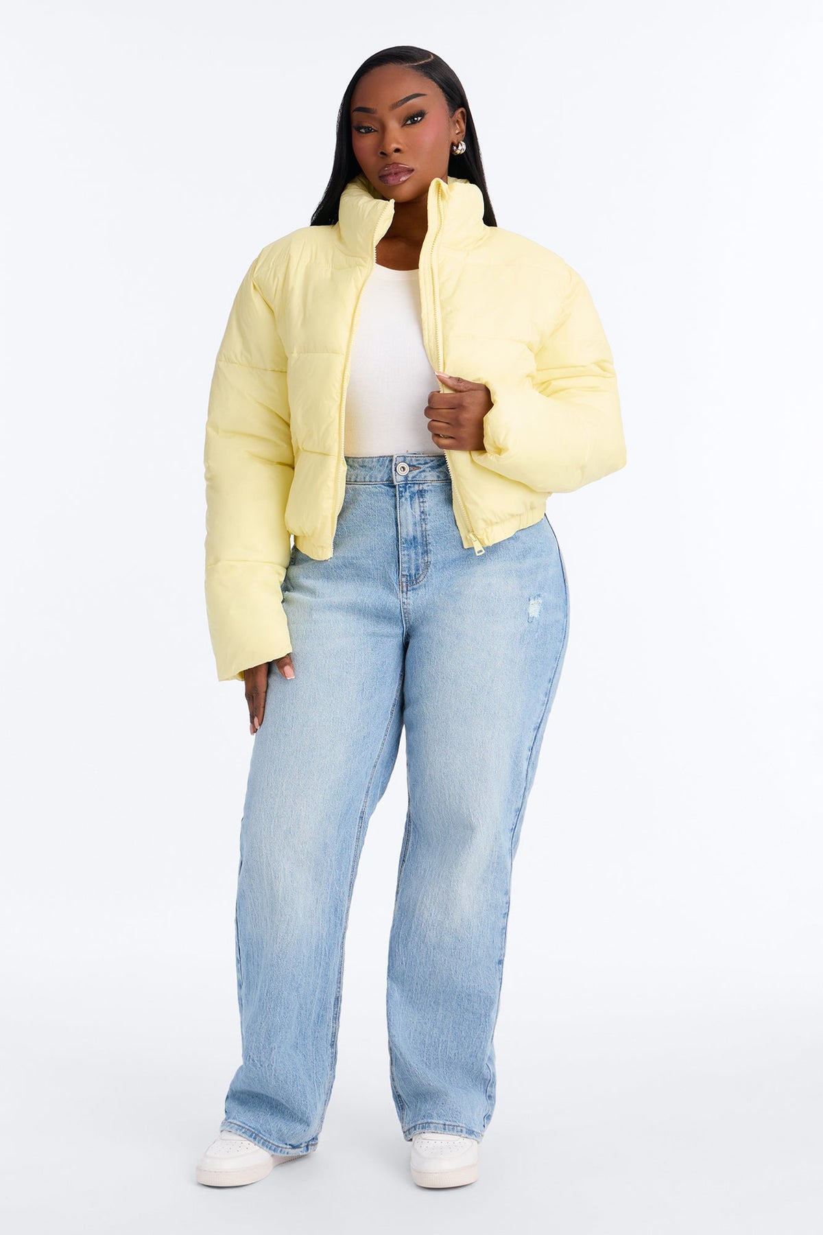 Up And About Funnel Neck Puffer Coat - Butter Yellow