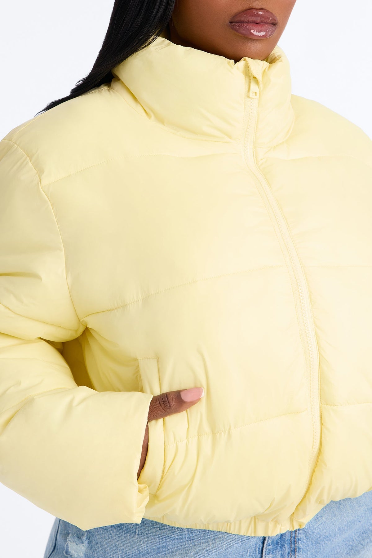 Up And About Funnel Neck Puffer Coat - Butter Yellow