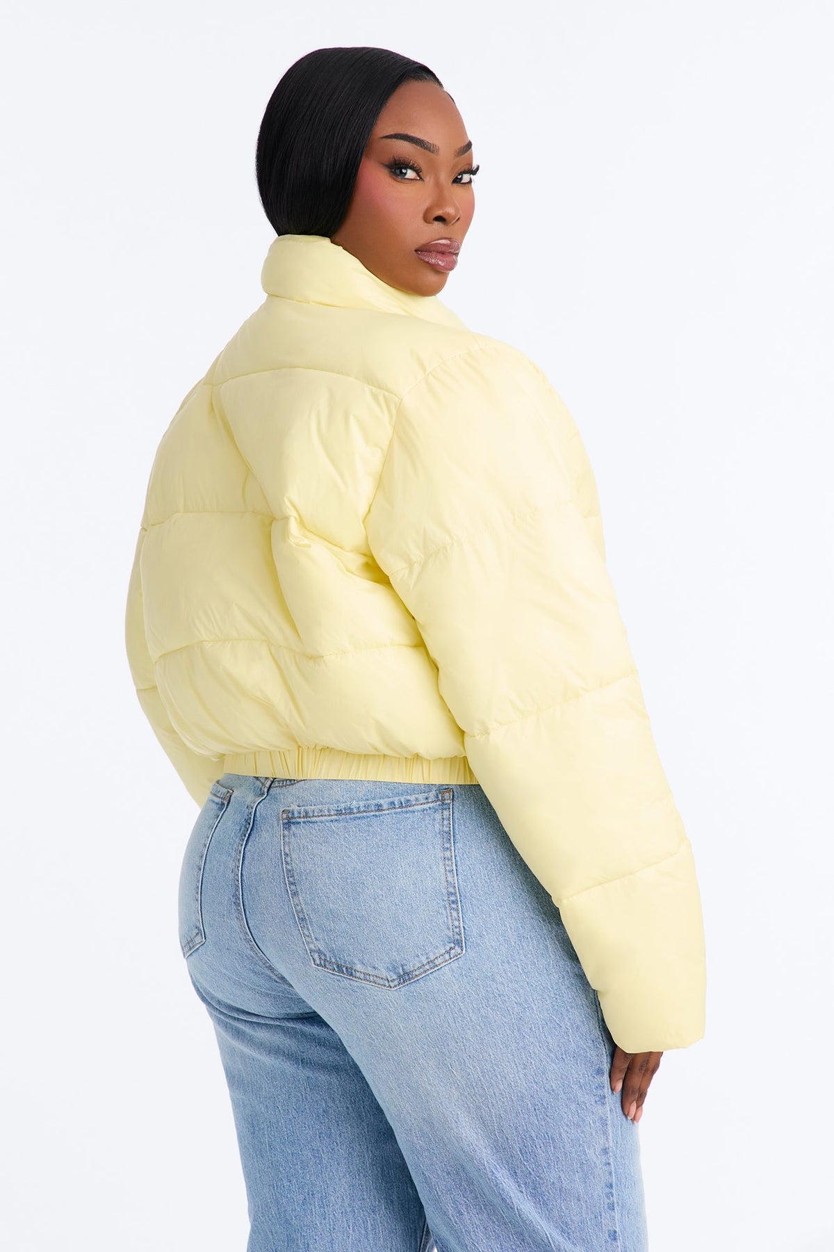 Up And About Funnel Neck Puffer Coat - Butter Yellow