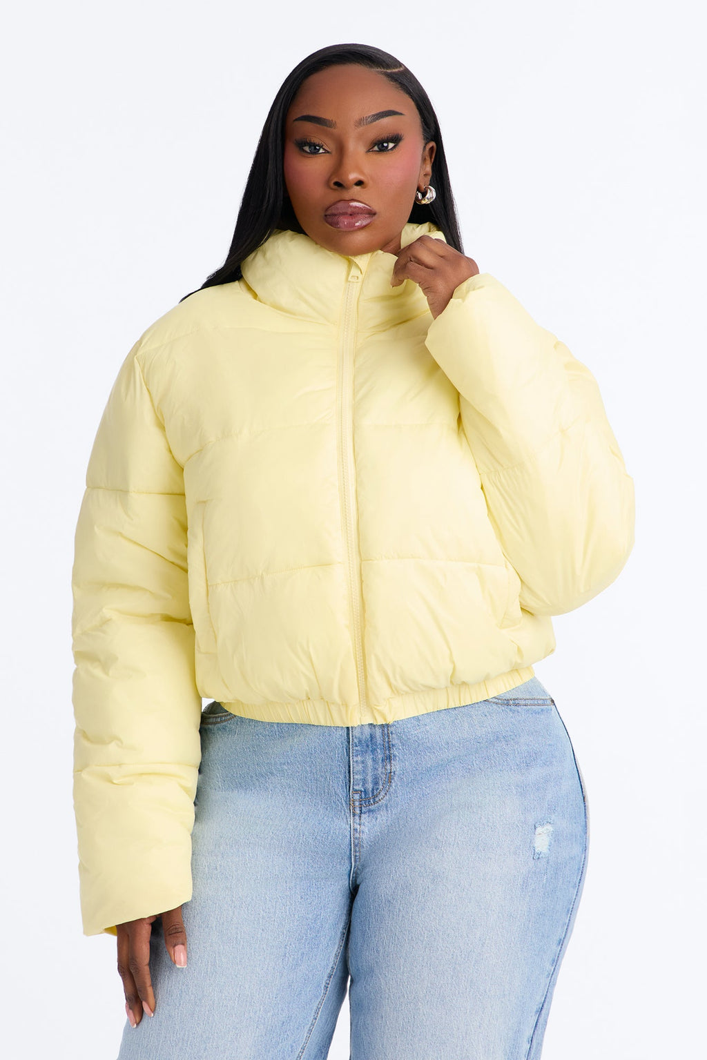 Up And About Funnel Neck Puffer Coat - Butter Yellow
