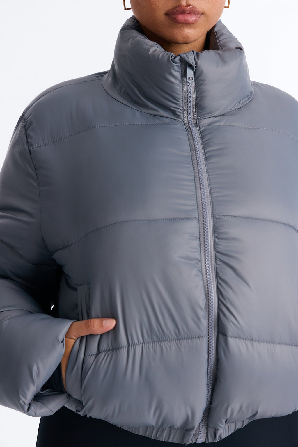 Up And About Funnel Neck Puffer Coat - Charcoal