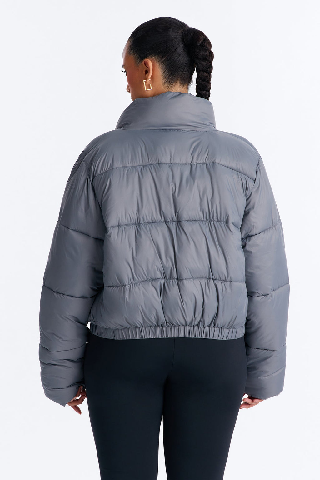 Up And About Funnel Neck Puffer Coat - Charcoal