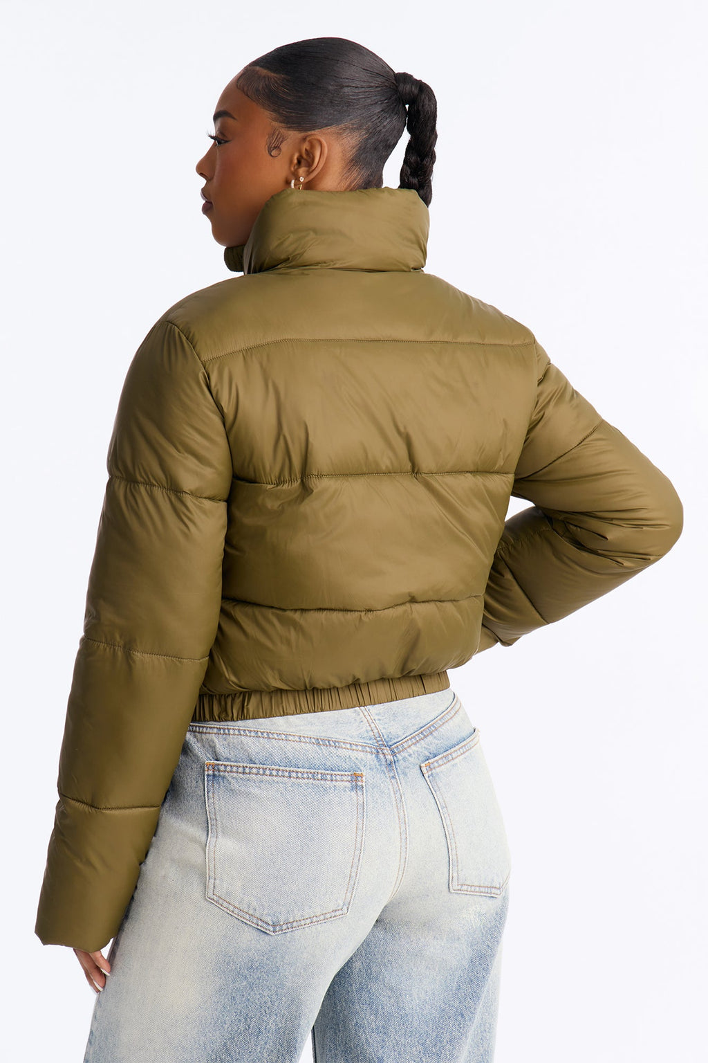 Up And About Funnel Neck Puffer Coat - Olive