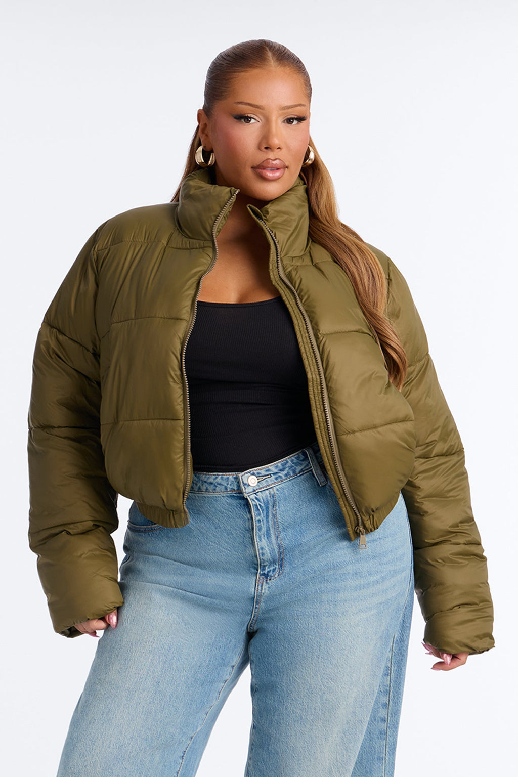 Up And About Funnel Neck Puffer Coat - Olive