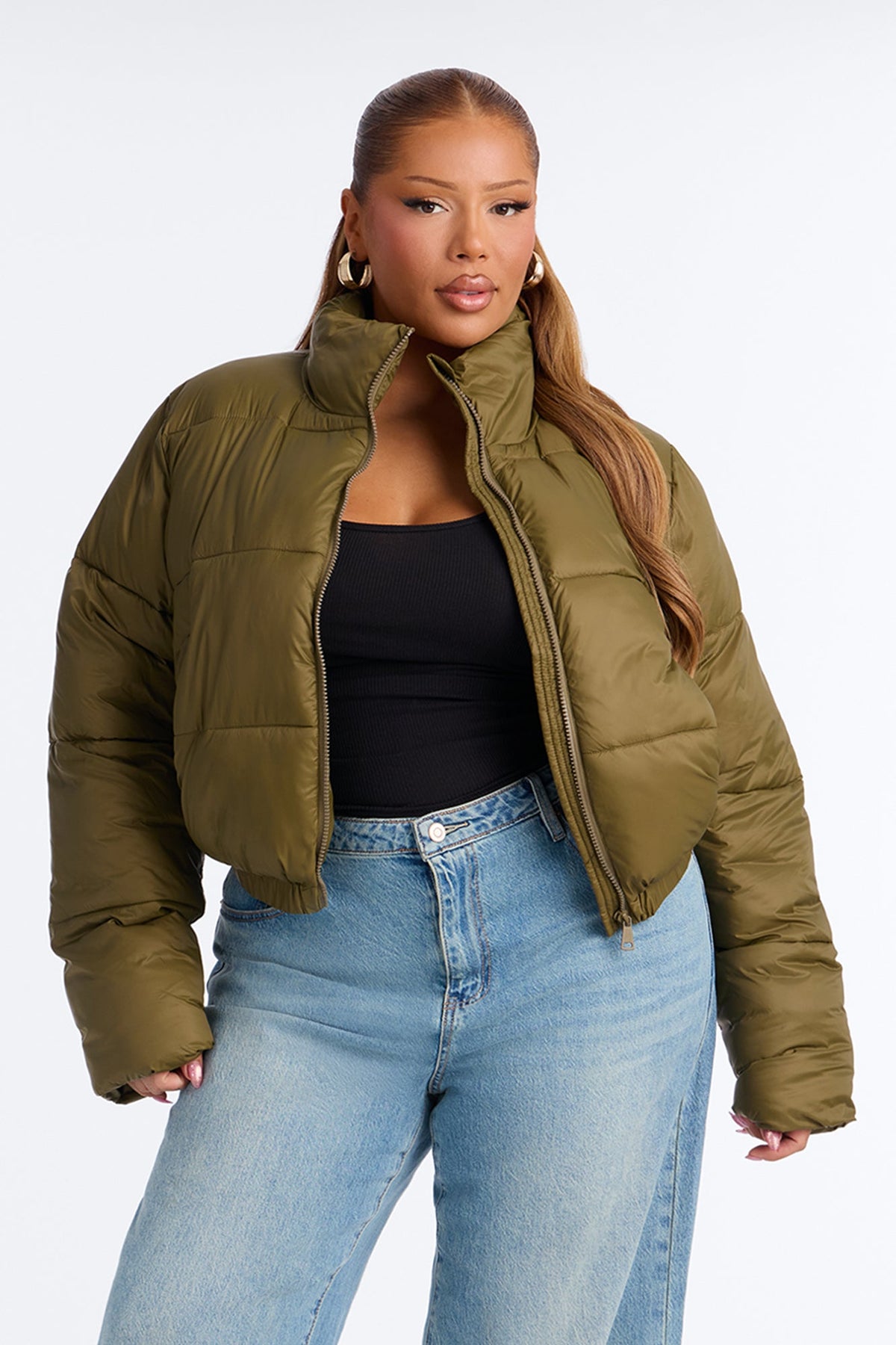 Up And About Funnel Neck Puffer Coat - Olive
