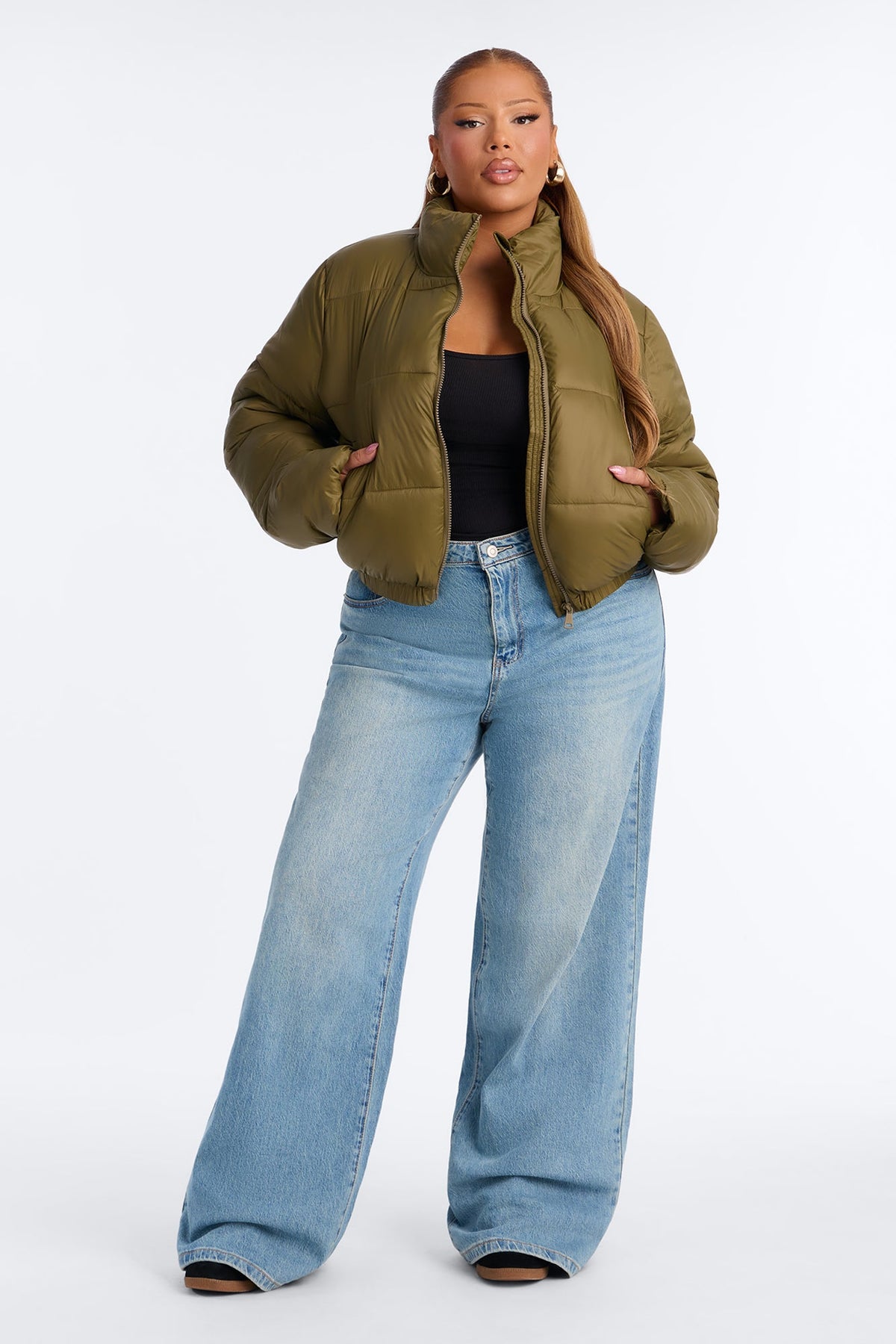 Up And About Funnel Neck Puffer Coat - Olive