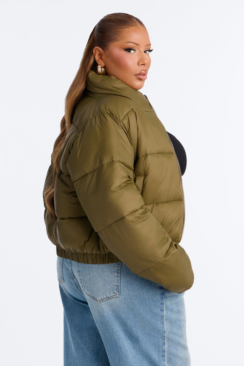 Up And About Funnel Neck Puffer Coat - Olive