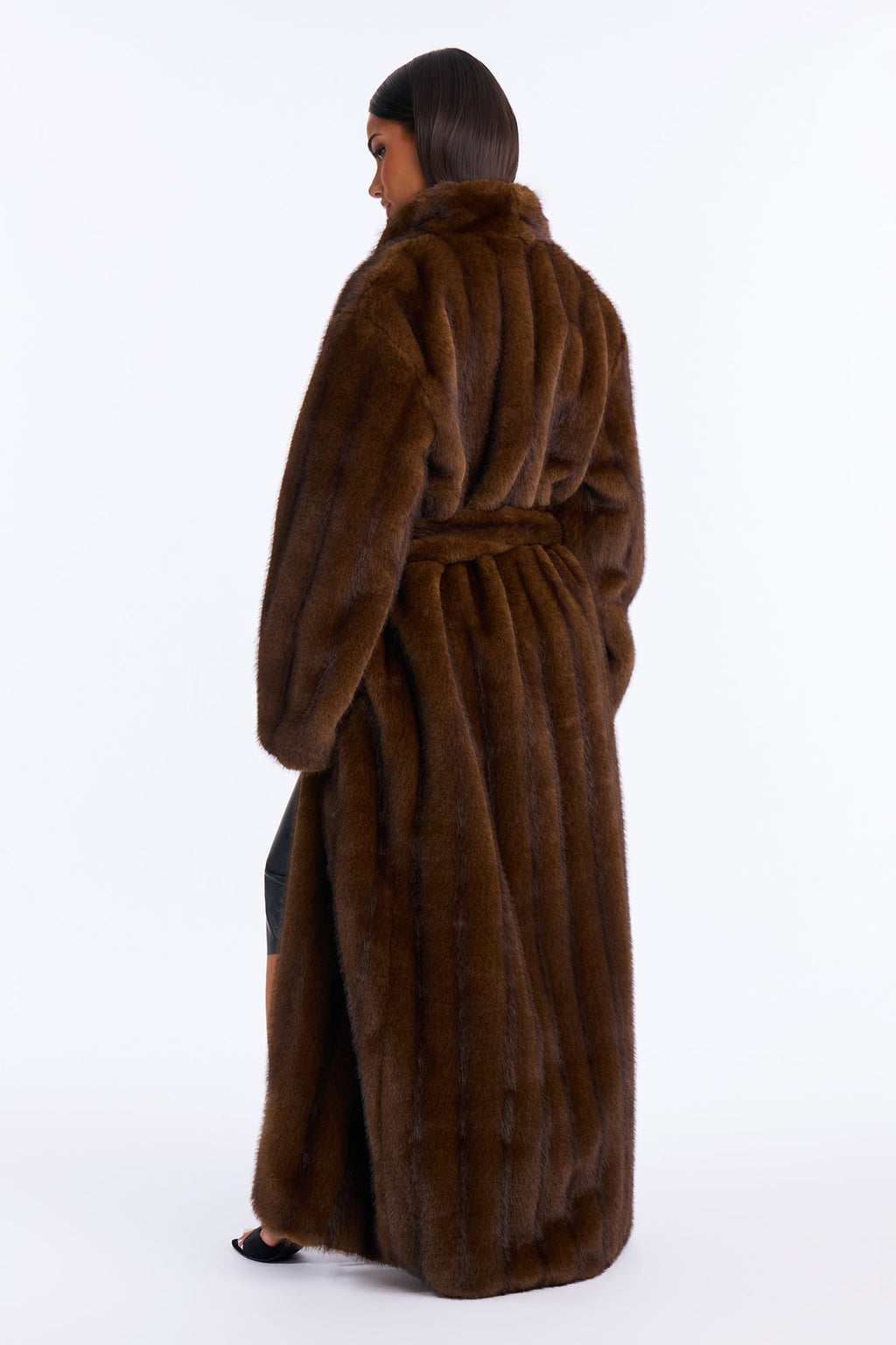 Keeping Cozy Two Tone Faux Fur Coat - Brown