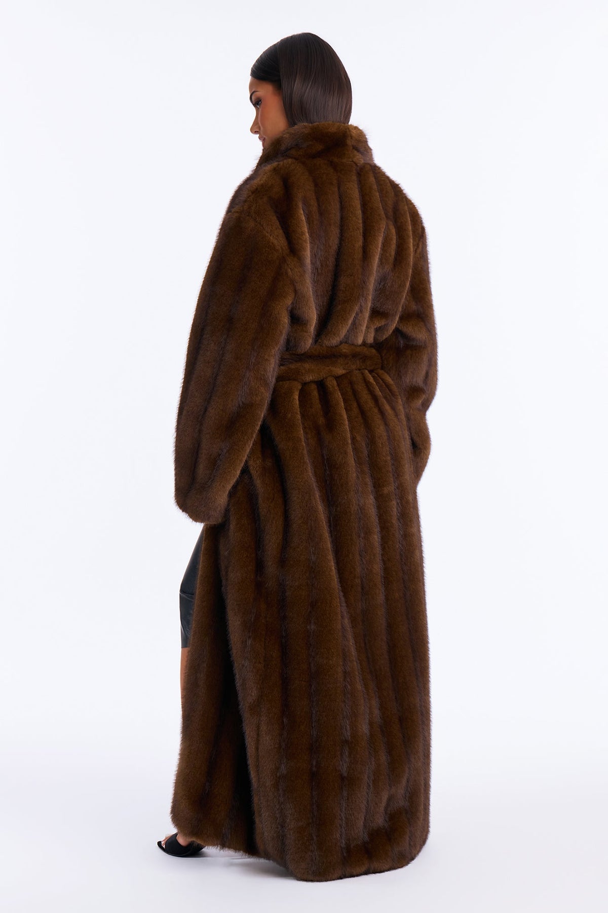 Keeping Cozy Two Tone Faux Fur Coat - Brown