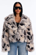 Late Nights Faux Fur Animal Coat - Grey/combo