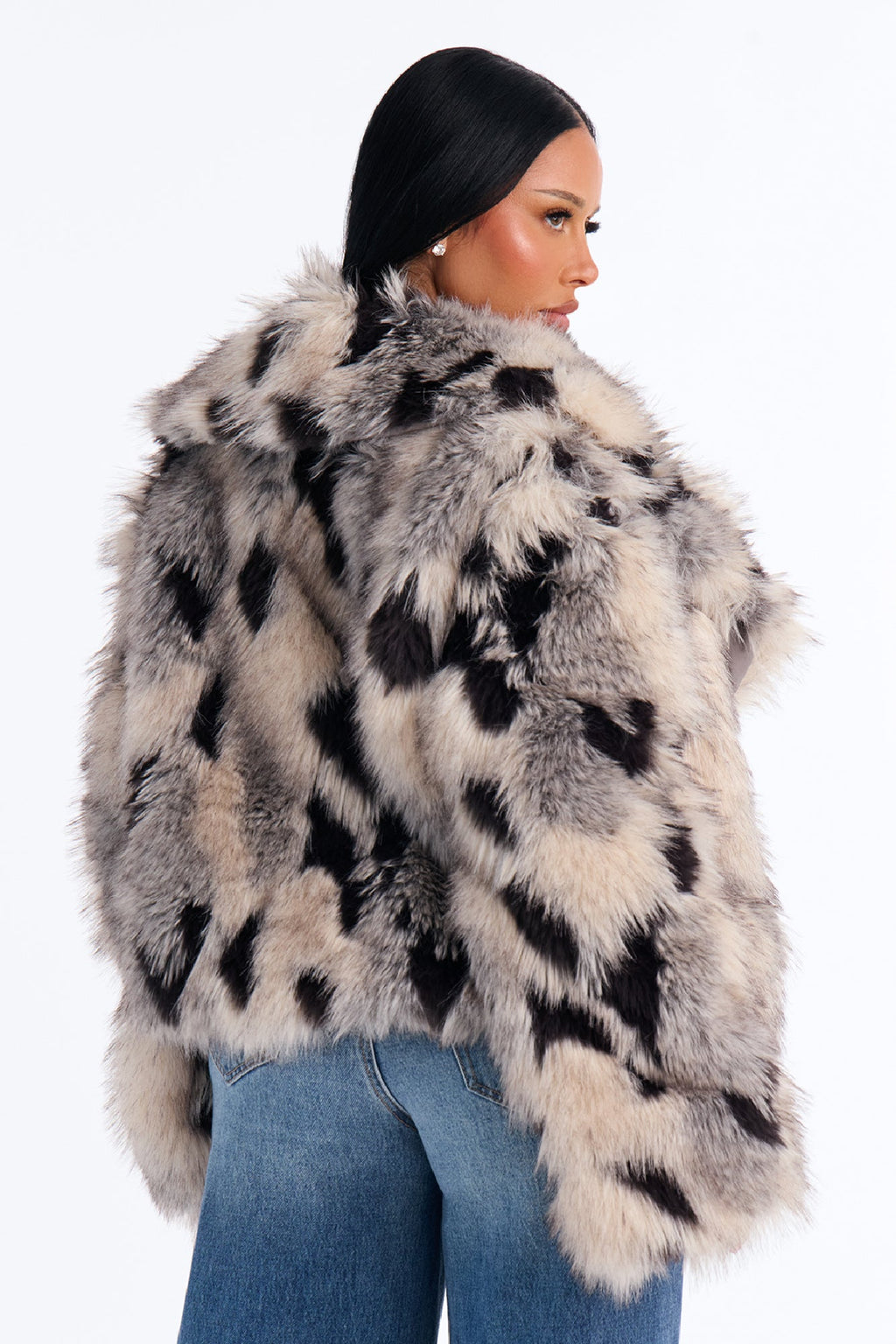 Late Nights Faux Fur Animal Coat - Grey/combo