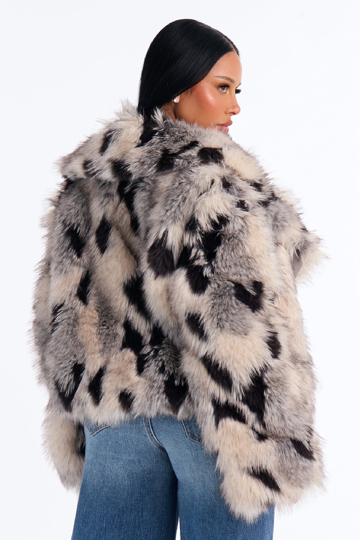 Late Nights Faux Fur Animal Coat - Grey/combo