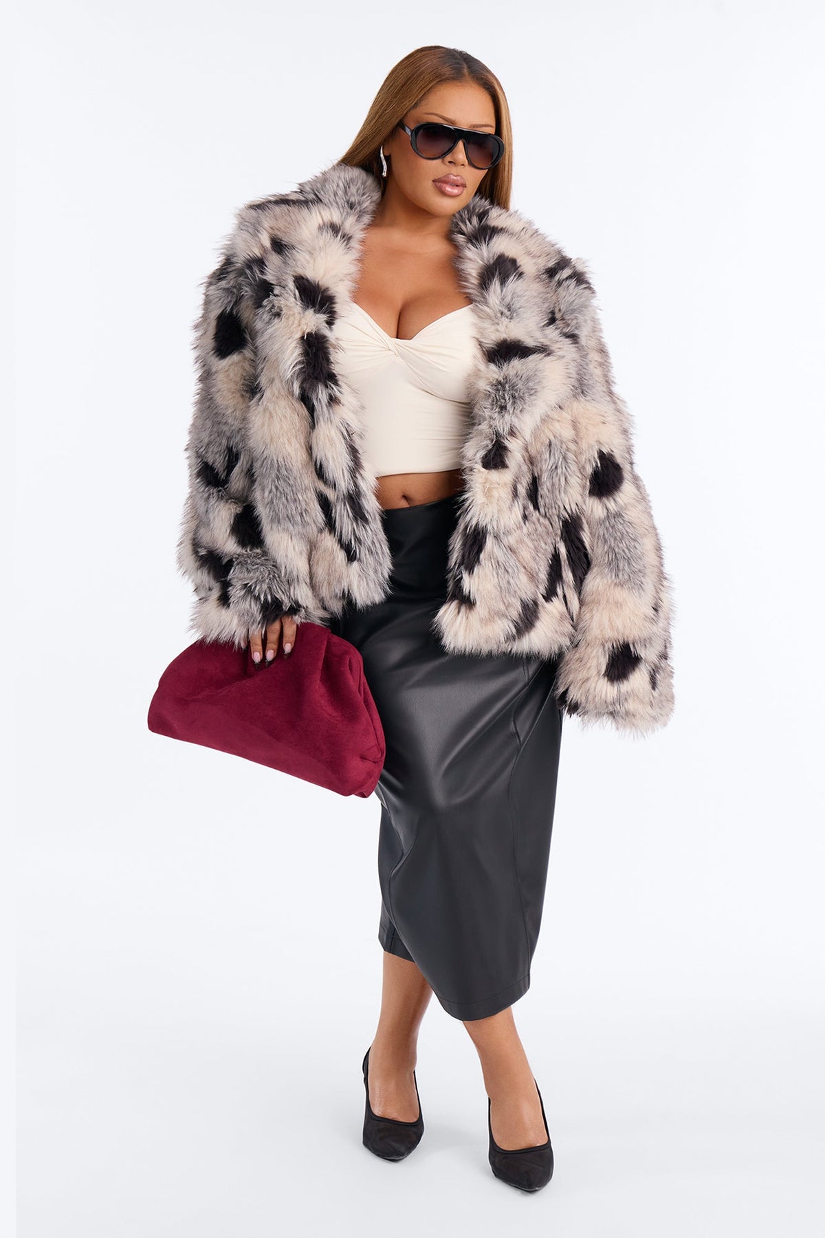 Late Nights Faux Fur Animal Coat - Grey/combo
