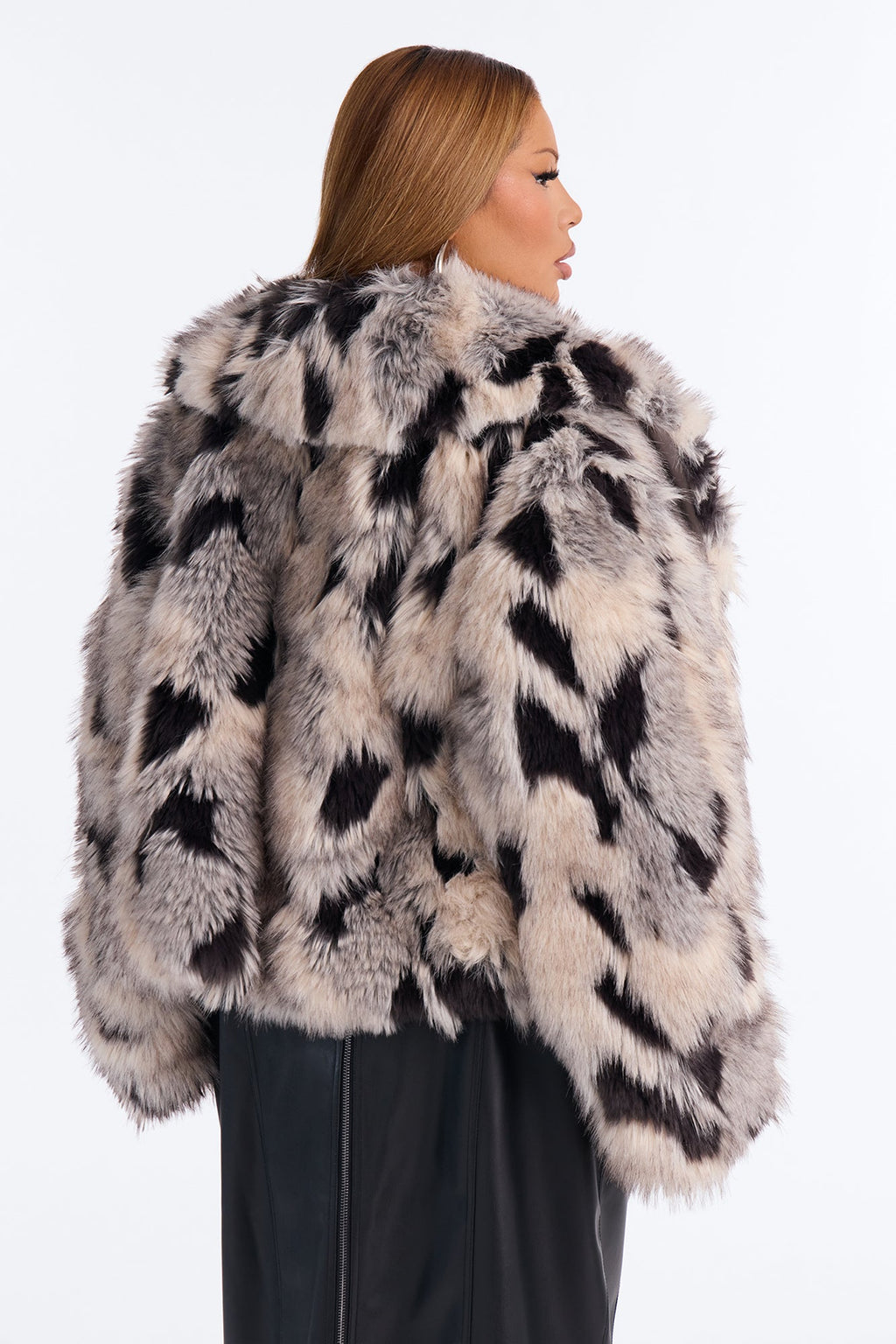Late Nights Faux Fur Animal Coat - Grey/combo