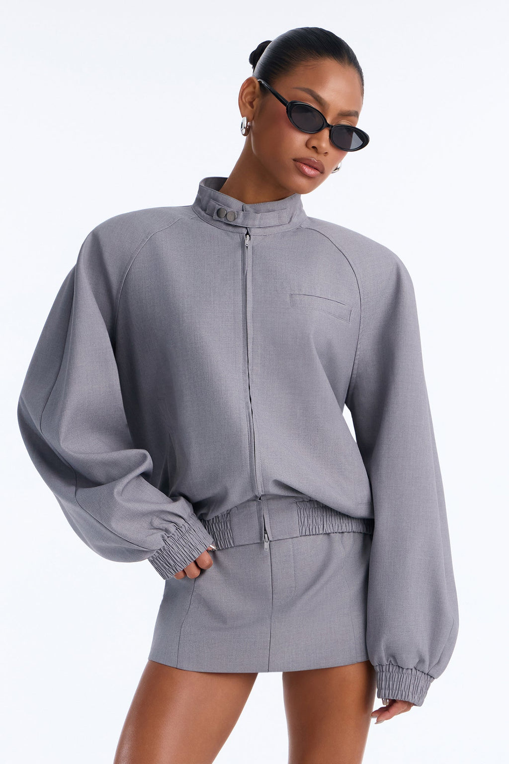 Sunday Stroll Strong Shoulder Bomber Jacket - Charcoal