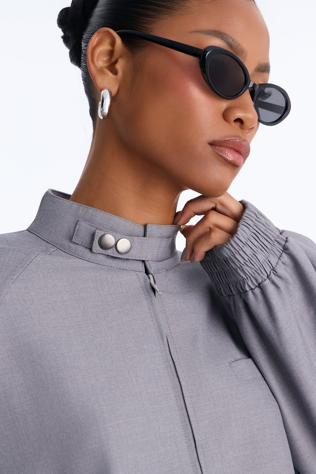 Sunday Stroll Strong Shoulder Bomber Jacket - Charcoal