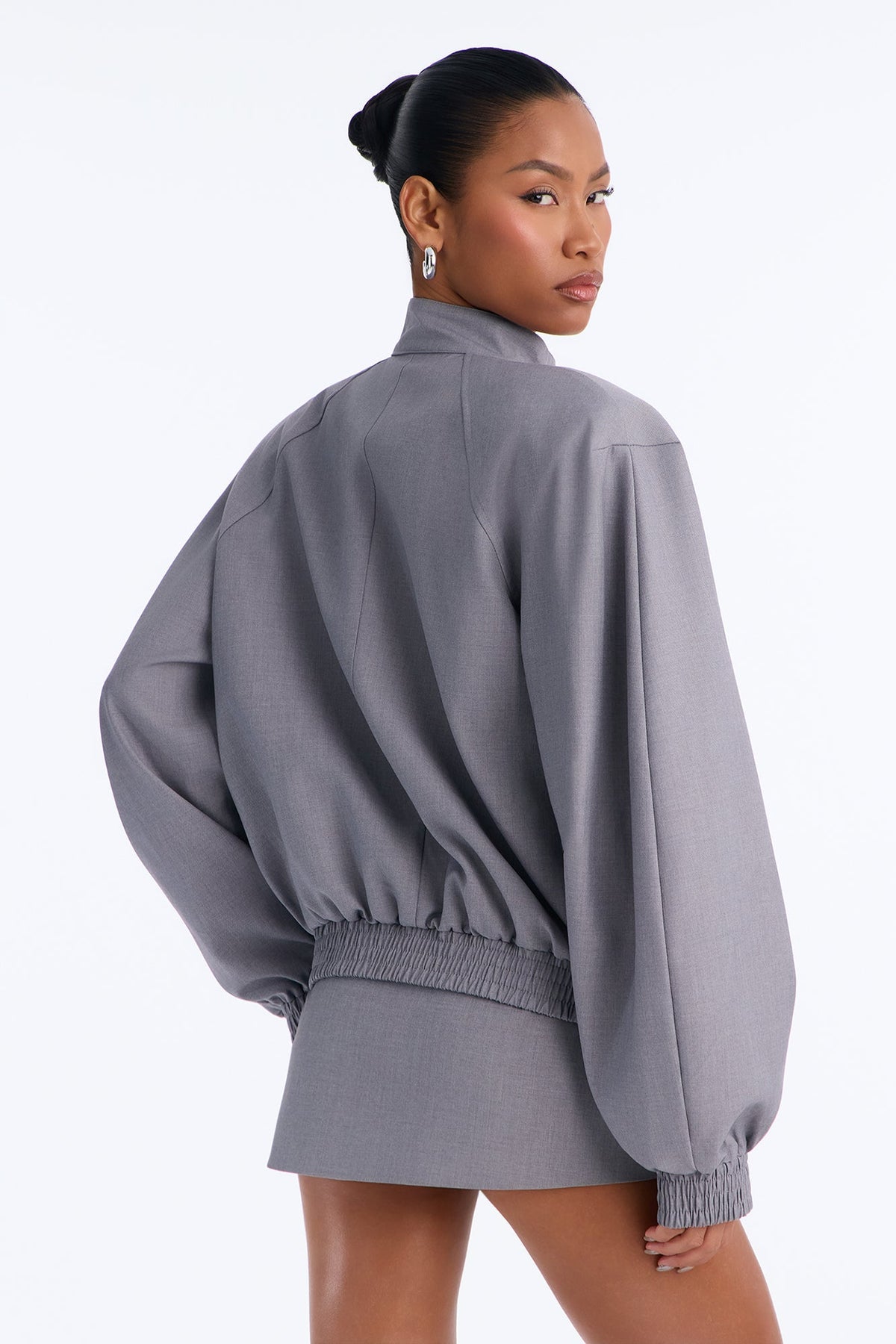 Sunday Stroll Strong Shoulder Bomber Jacket - Charcoal