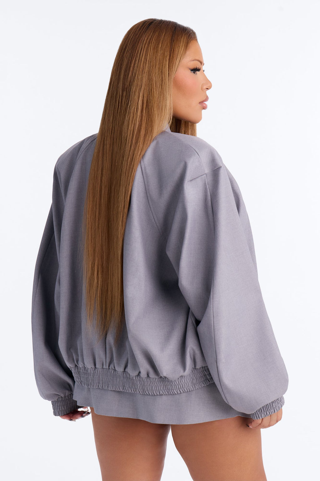 Sunday Stroll Strong Shoulder Bomber Jacket - Charcoal