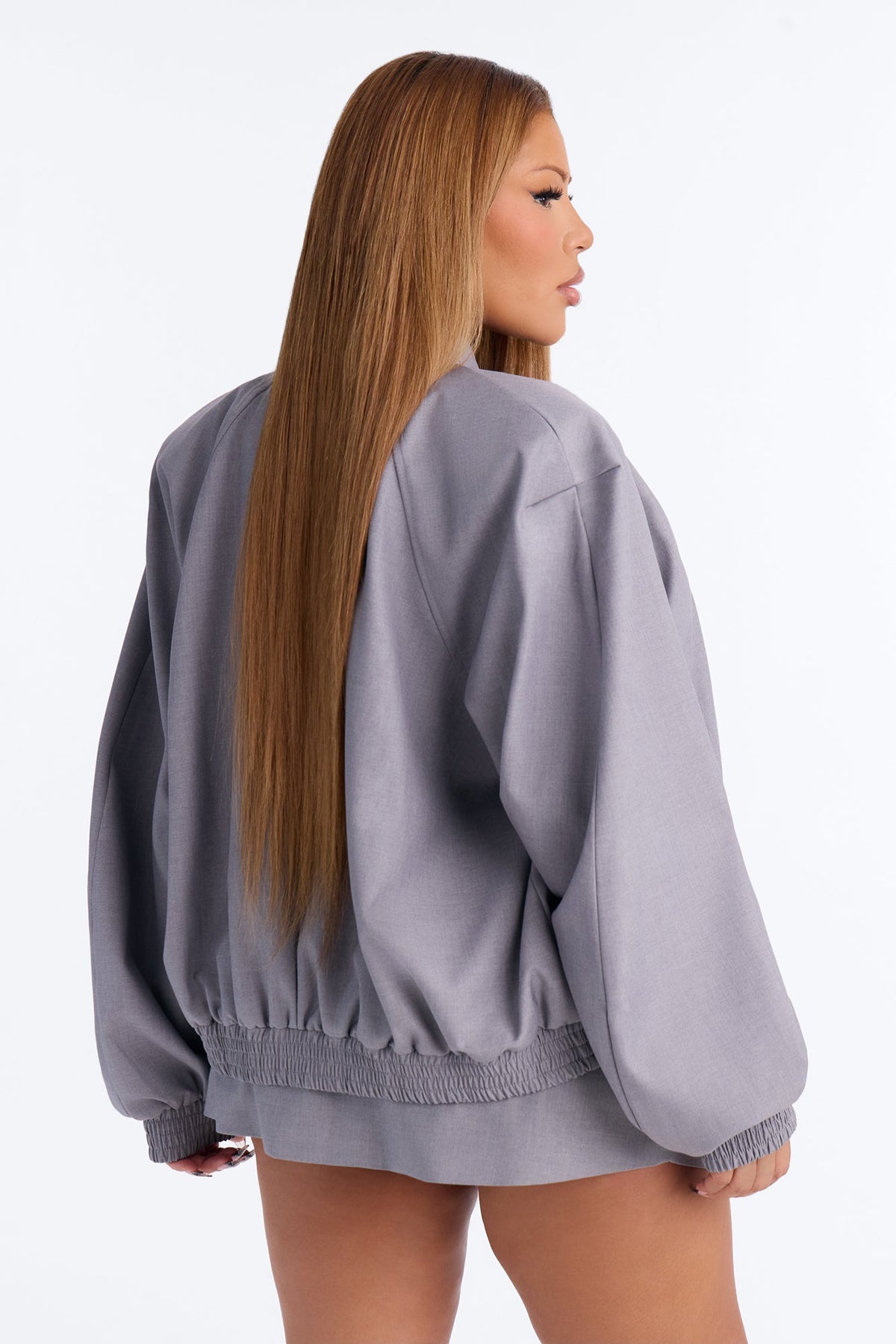Sunday Stroll Strong Shoulder Bomber Jacket - Charcoal