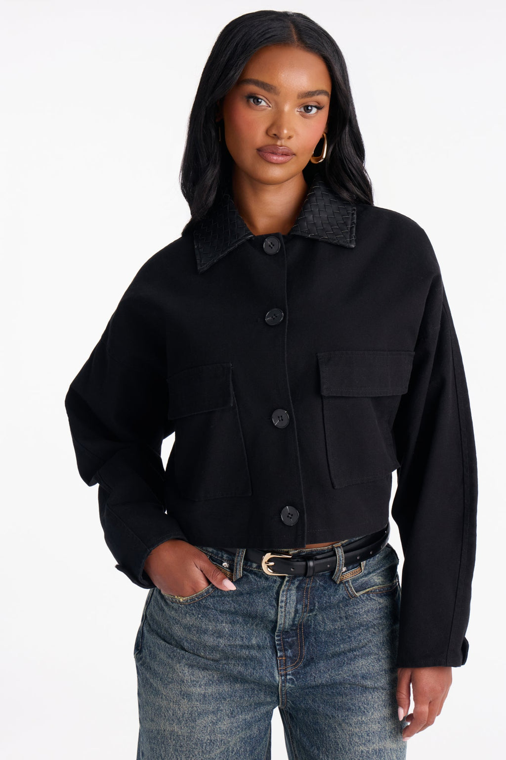 Classic Edge Cropped Trench Coat - Black