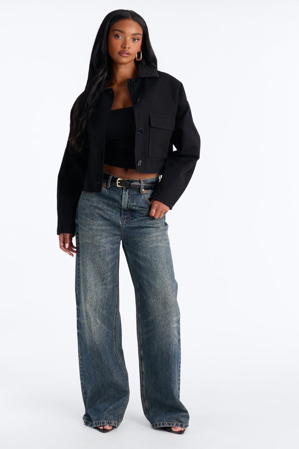 Classic Edge Cropped Trench Coat - Black
