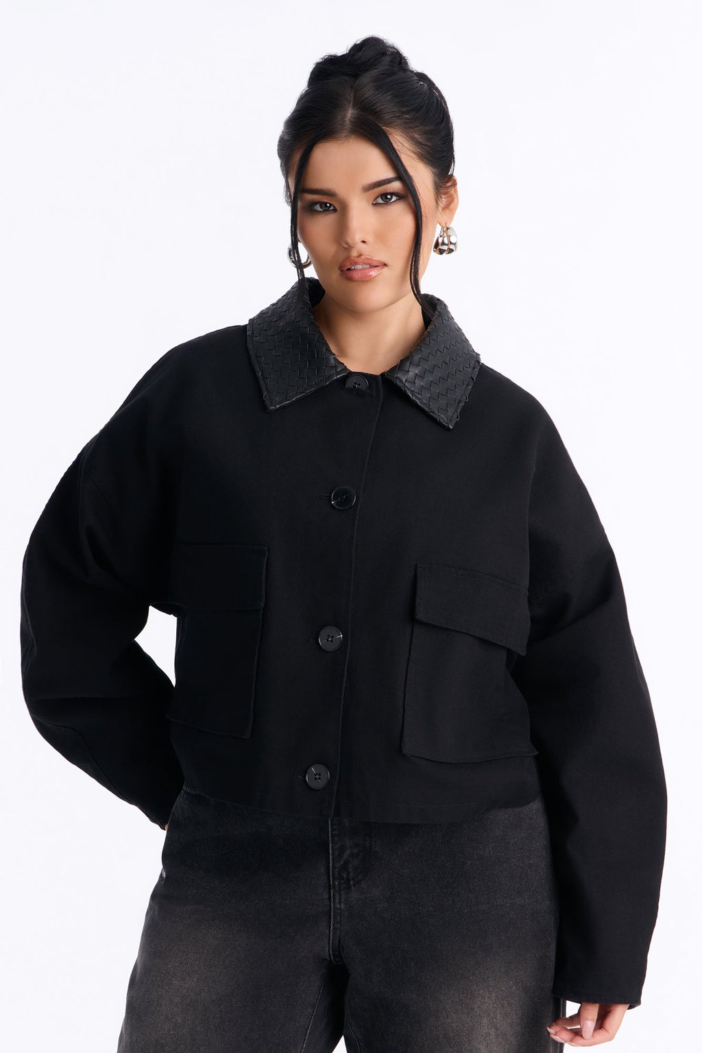 Classic Edge Cropped Trench Coat - Black