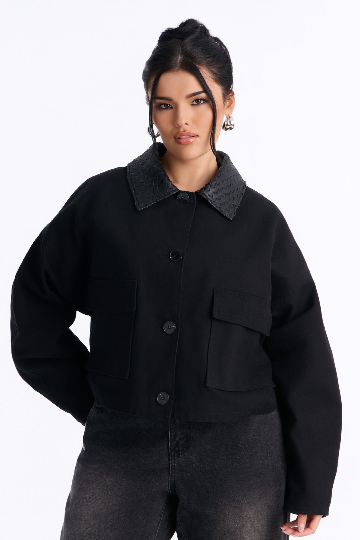 Classic Edge Cropped Trench Coat - Black