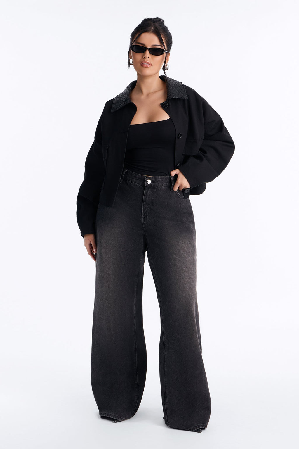 Classic Edge Cropped Trench Coat - Black