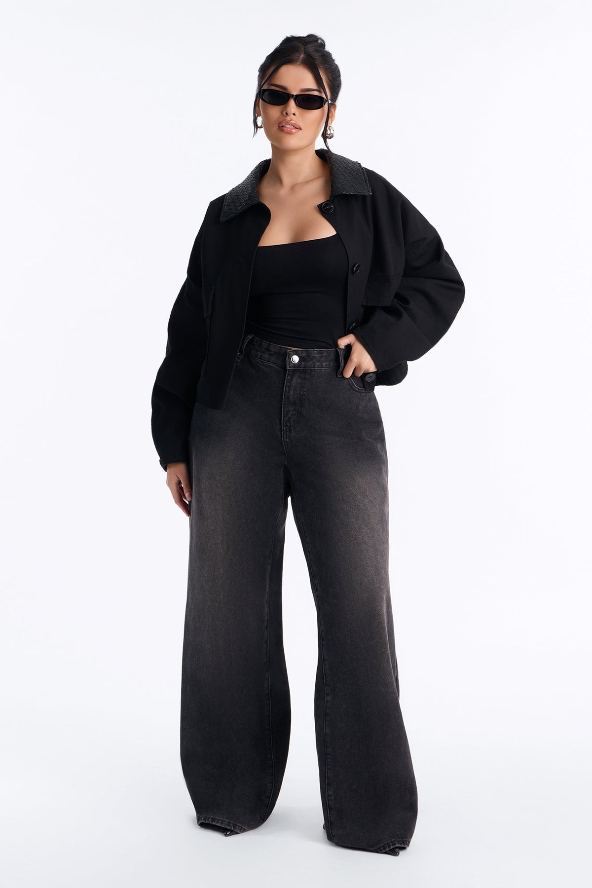 Classic Edge Cropped Trench Coat - Black