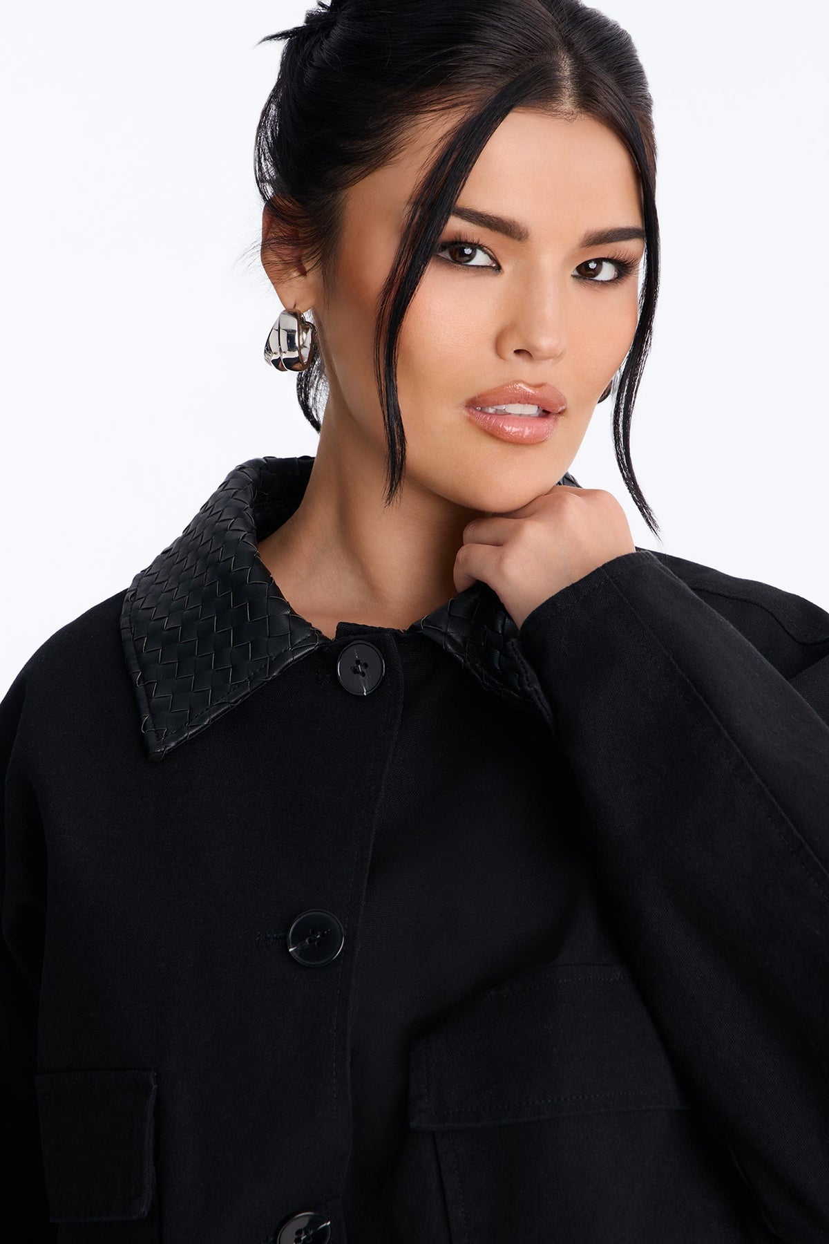 Classic Edge Cropped Trench Coat - Black