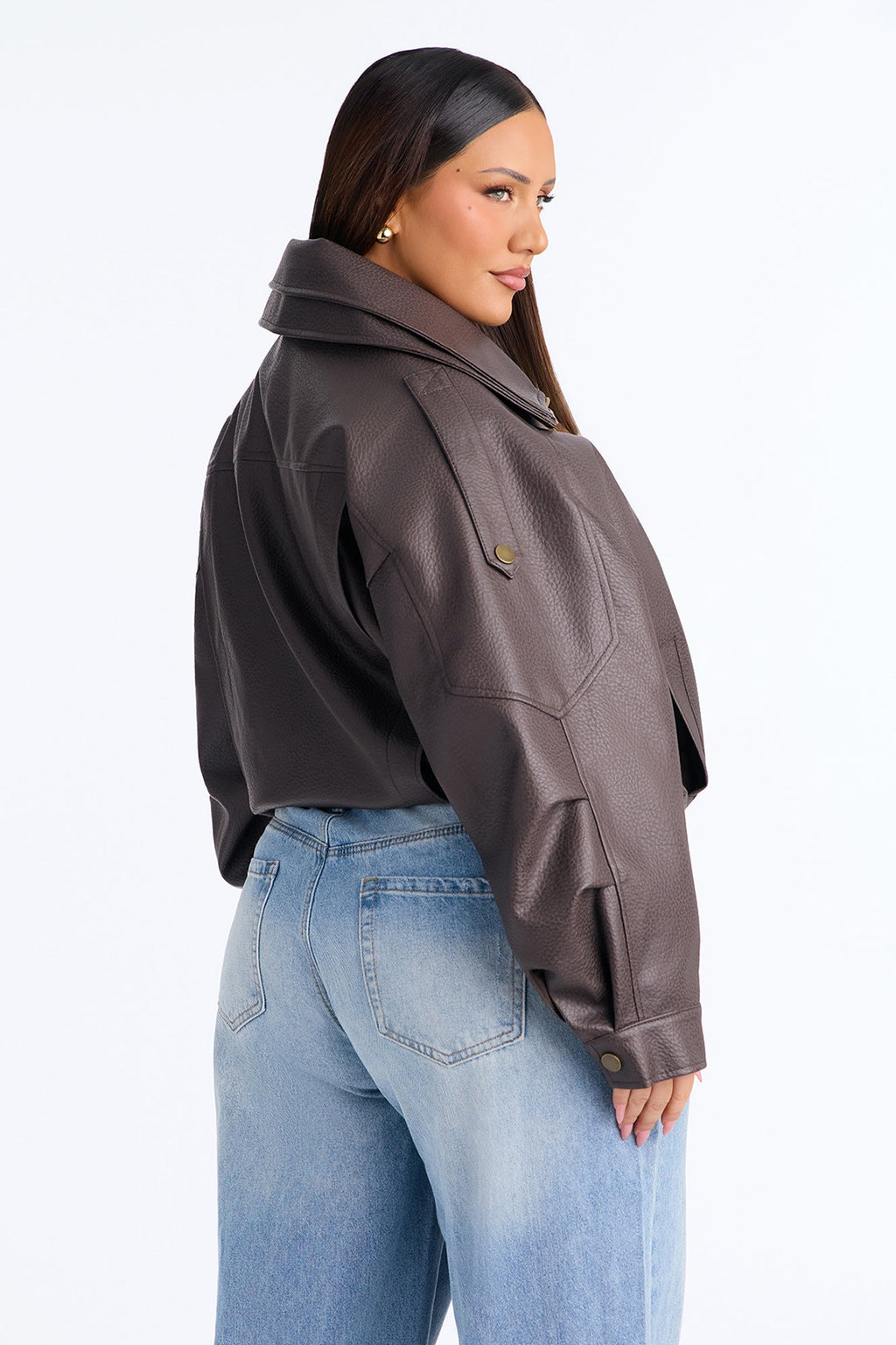 Double Collar Funnel Neck Bomber Jacket - Chocolate