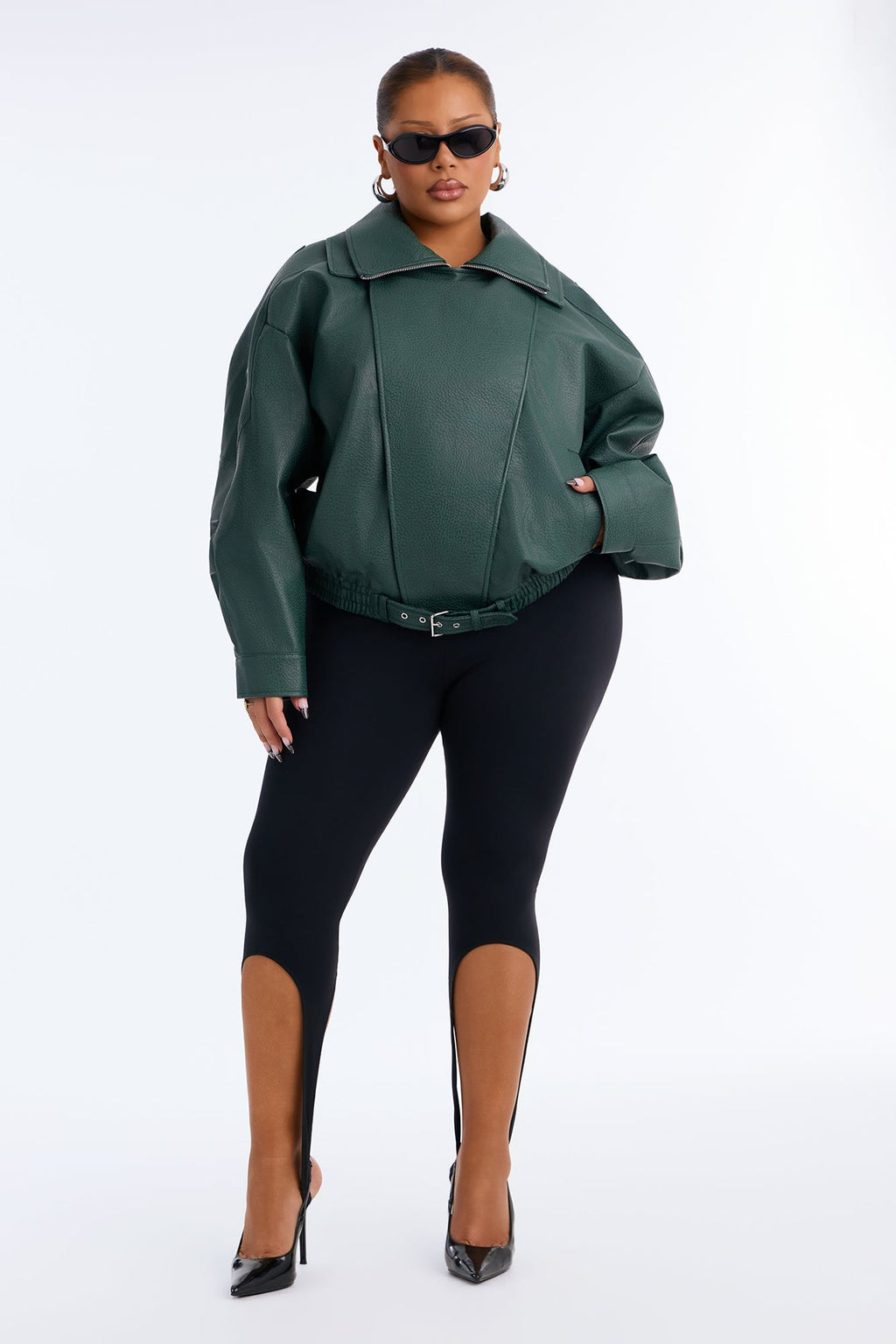 Double Collar Funnel Neck Bomber Jacket - Hunter Green