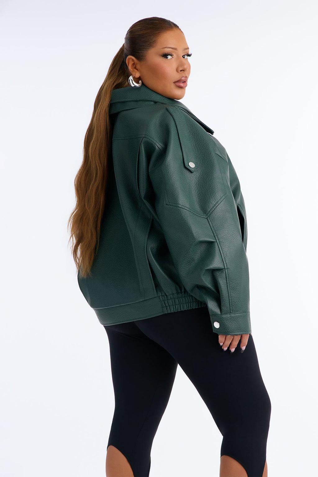 Double Collar Funnel Neck Bomber Jacket - Hunter Green