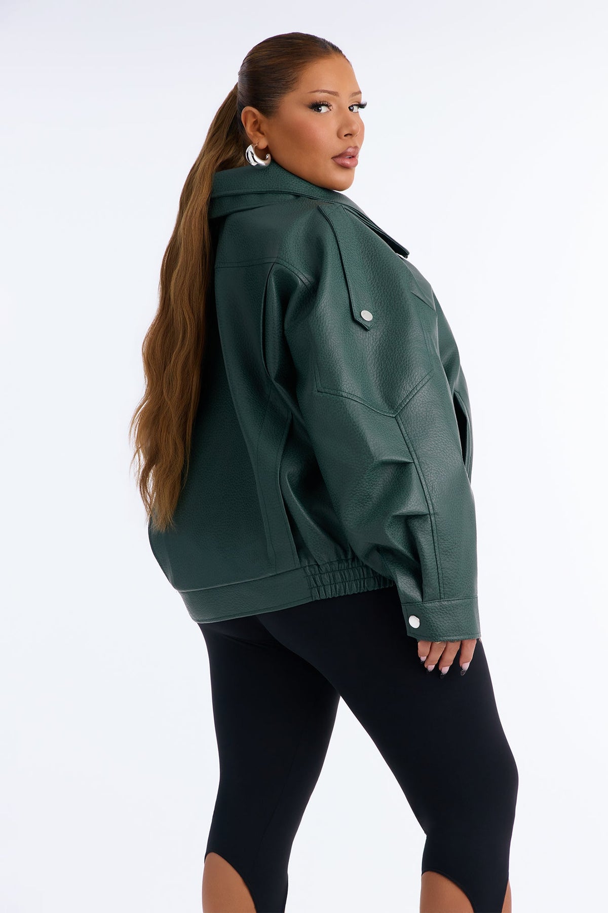 Double Collar Funnel Neck Bomber Jacket - Hunter Green