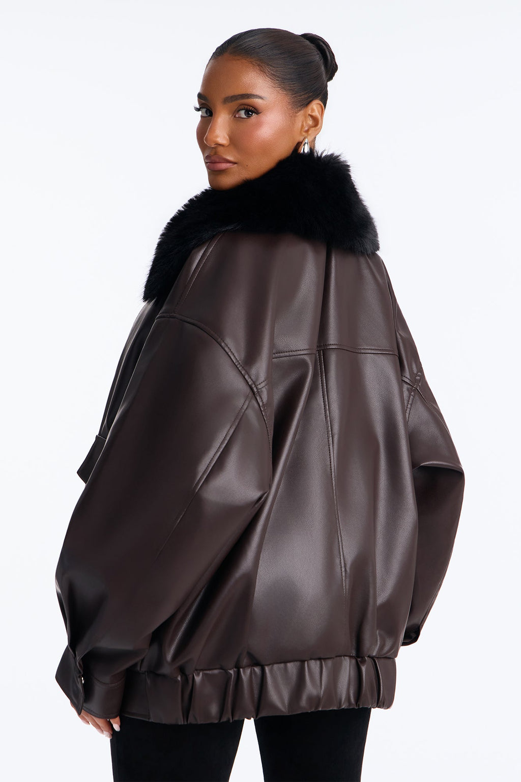 She's The Boss Fur Trim Bomber - Brown