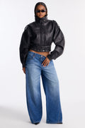 The Everywhere Faux Leather Funnel Neck Moto Jacket - Black