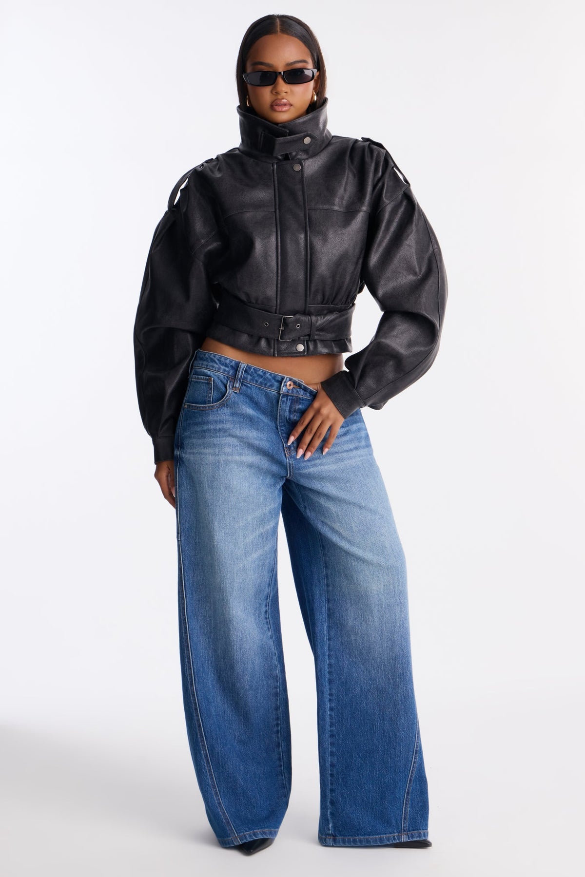 The Everywhere Faux Leather Funnel Neck Moto Jacket - Black