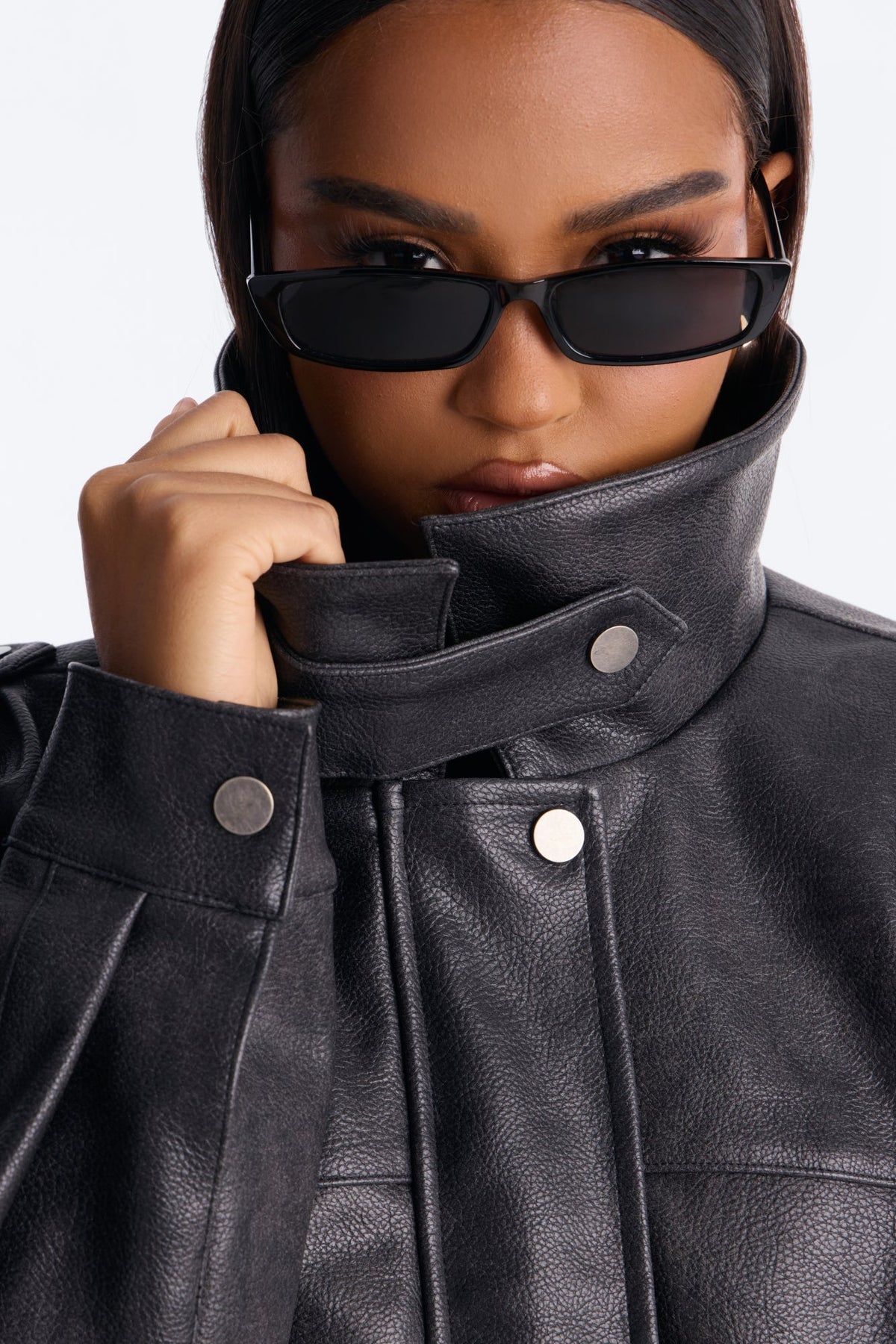 The Everywhere Faux Leather Funnel Neck Moto Jacket - Black