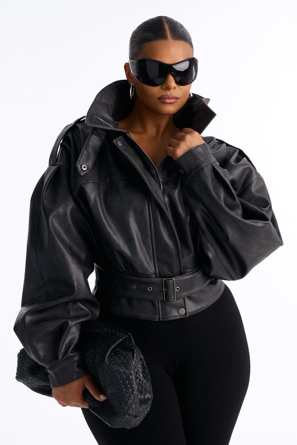 The Everywhere Faux Leather Funnel Neck Moto Jacket - Black