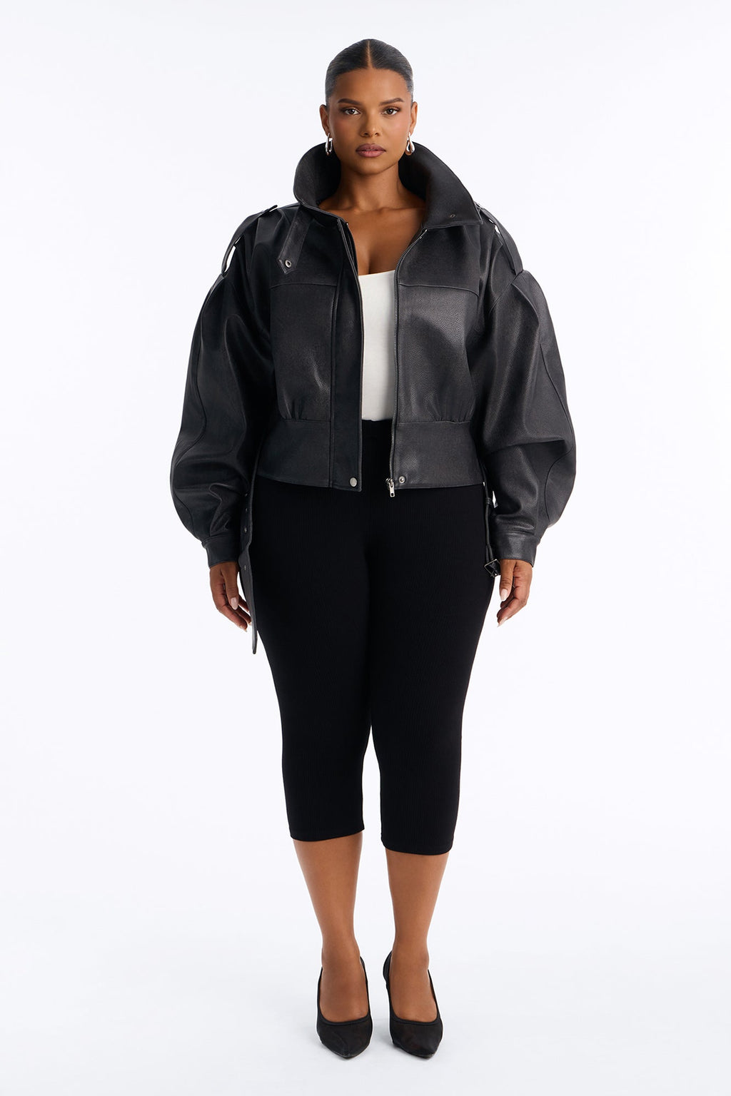 The Everywhere Faux Leather Funnel Neck Moto Jacket - Black