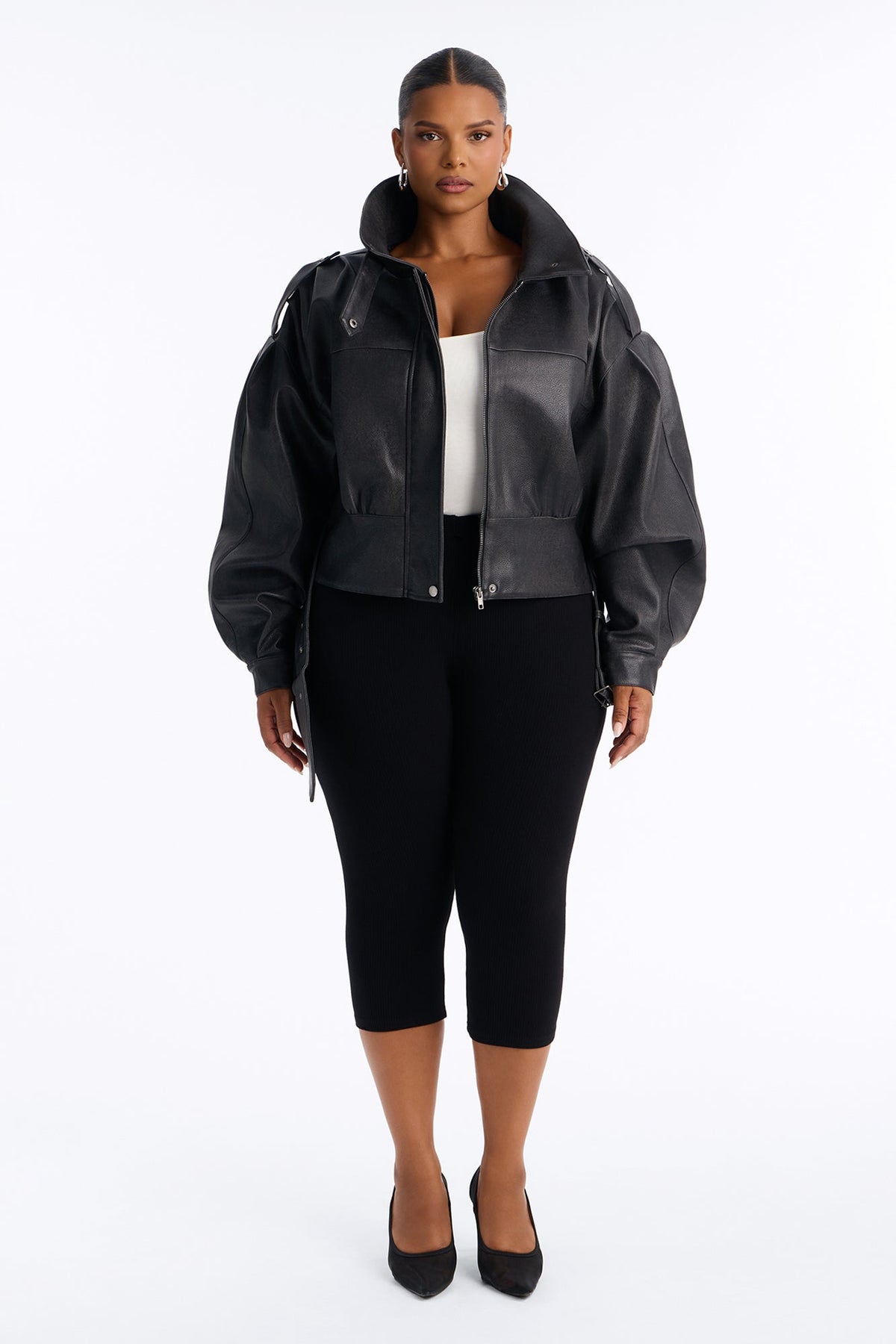 The Everywhere Faux Leather Funnel Neck Moto Jacket - Black
