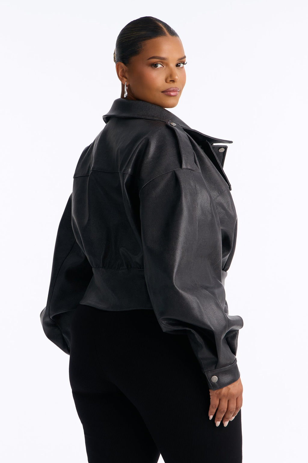 The Everywhere Faux Leather Funnel Neck Moto Jacket - Black