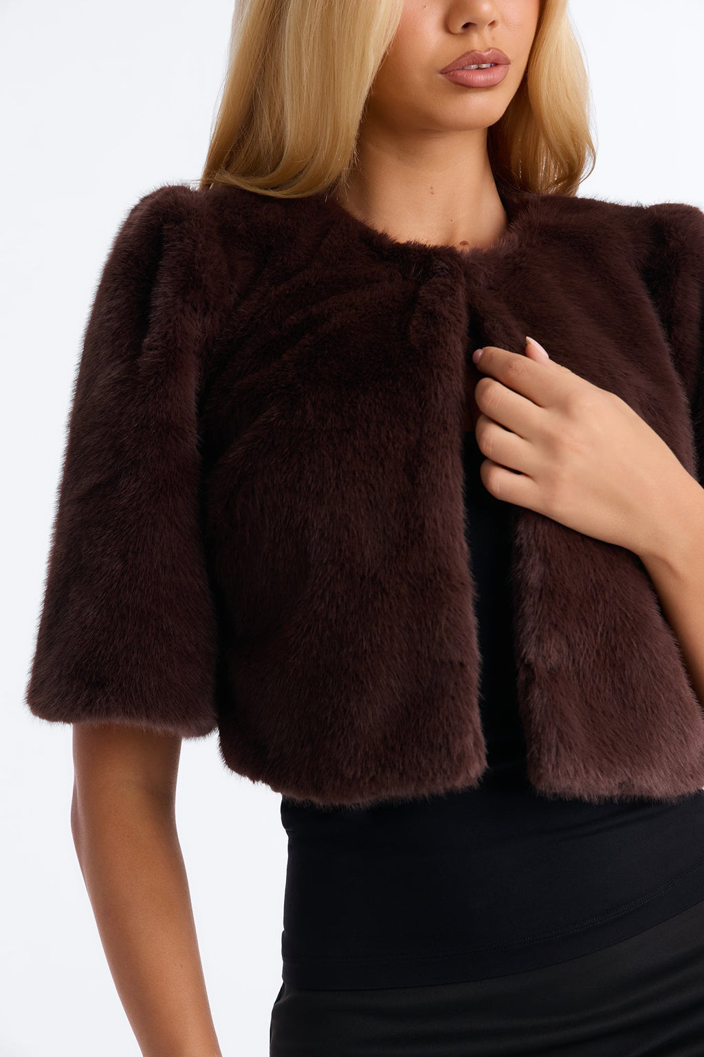 Sexy Or What Faux Fur Cropped Bolero - Chocolate