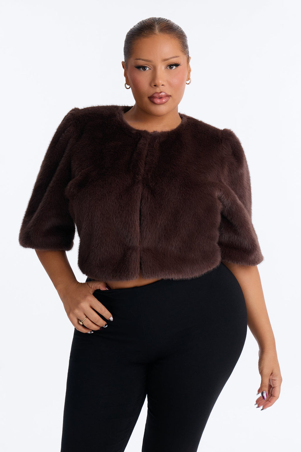 Sexy Or What Faux Fur Cropped Bolero - Chocolate