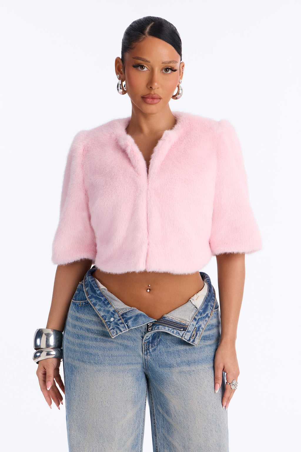 Sexy Or What Faux Fur Cropped Bolero - Light Pink