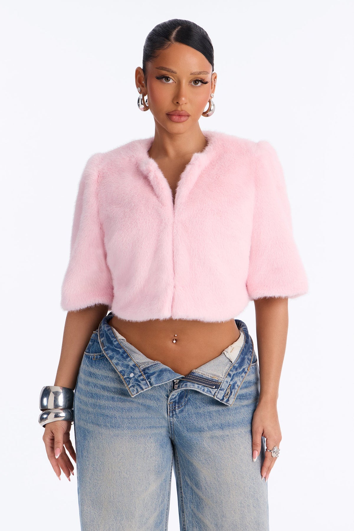 Sexy Or What Faux Fur Cropped Bolero - Light Pink