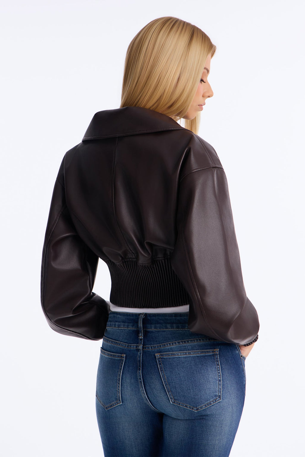 Can't Move On Faux Leather Funnel Neck Bomber Jacket - Brown