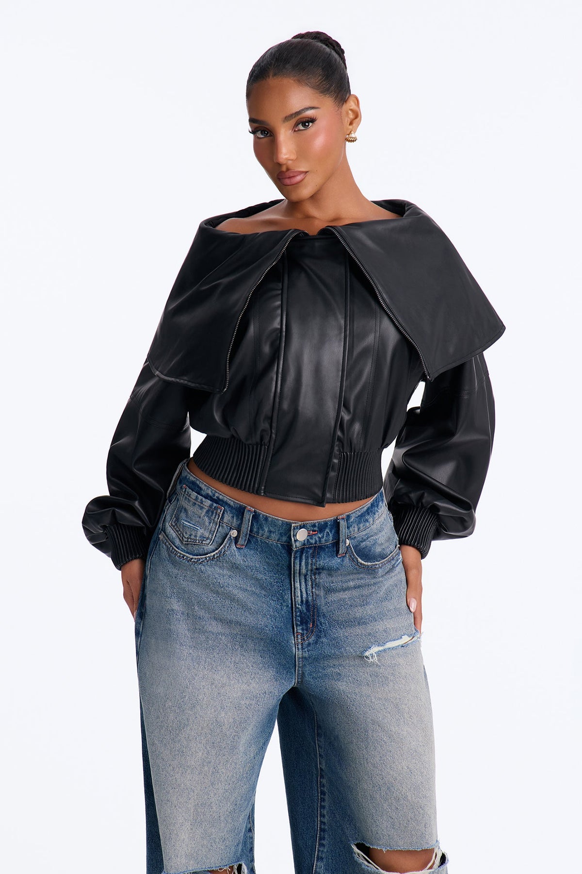 Ready Or Not Faux Leather Cropped Moto Jacket - Black