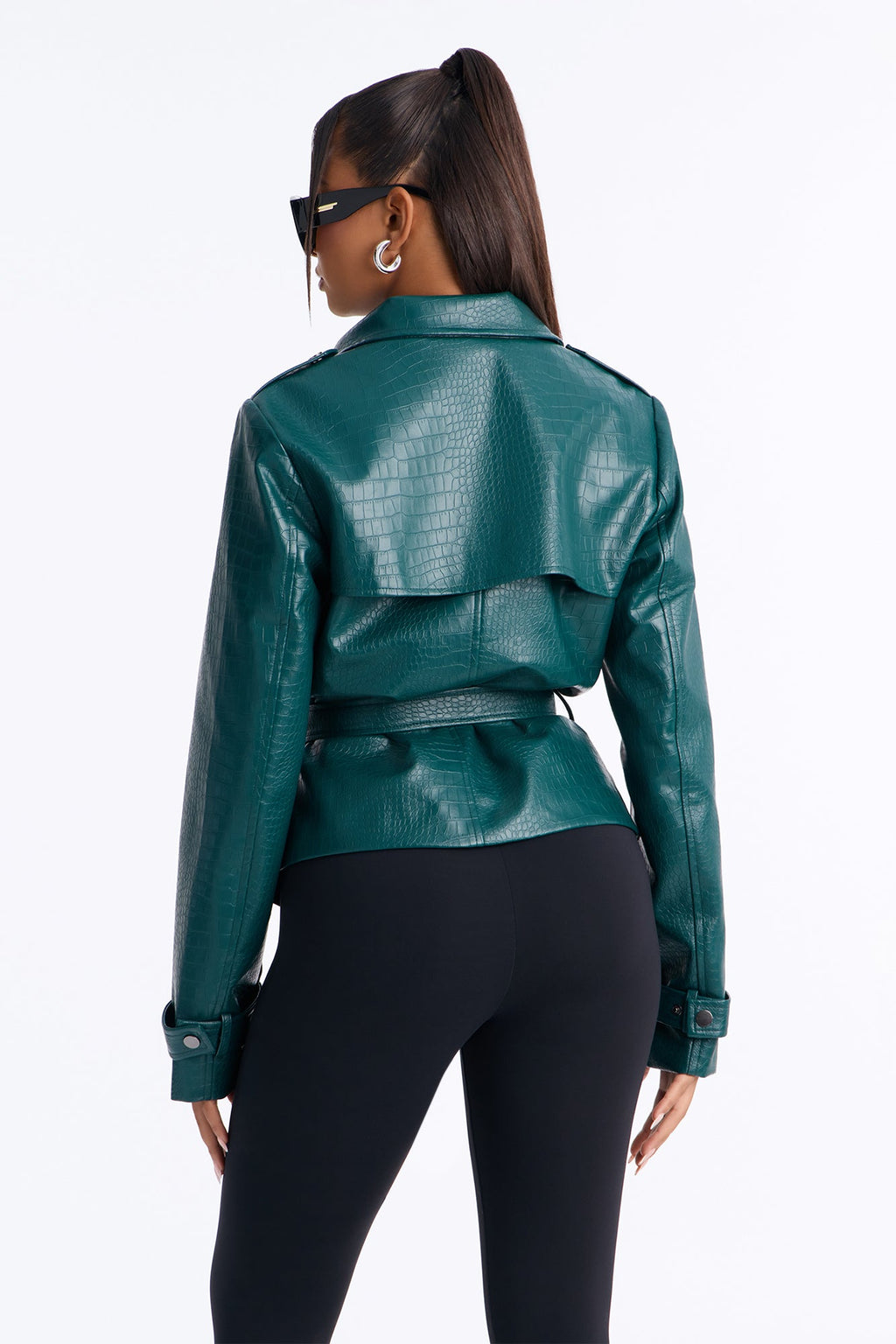 Born Ready Faux Leather Funnel Neck Moto Jacket - Hunter Green