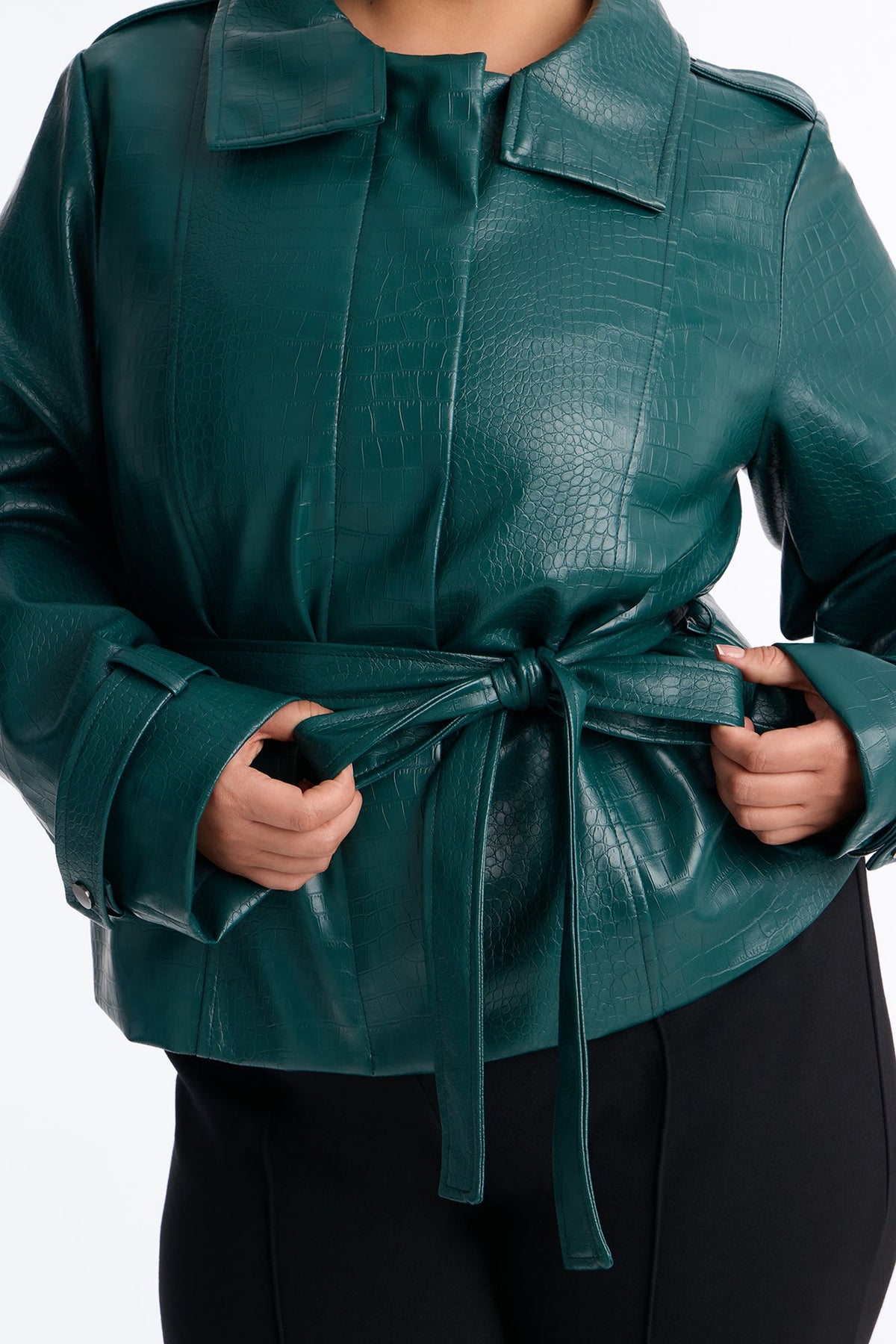 Born Ready Faux Leather Funnel Neck Moto Jacket - Hunter Green